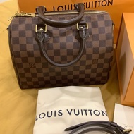 LV  萬年經典speedy25 棋盤格背帶款/99新