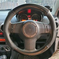 Carbon Fibre Leather Steering Cover Penutup Stereng 38cm Diameter Axia Bezza Myvi Kancil Kelisa Kena