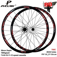 700C Wheelset Road Bicycle Wheel 30mm Depth Aluminium Alloy Rims QR F9X100mm R9X130mm V C Brake 12v Speed Cassette 7kI8