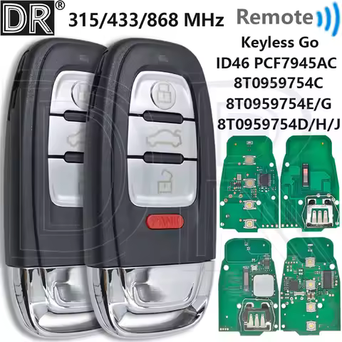 Great ID46 PCF7945 Chip 754C/754J Half Smart/Keyless Go 315/433/868MHz Car Remote Key For Audi A4 A4