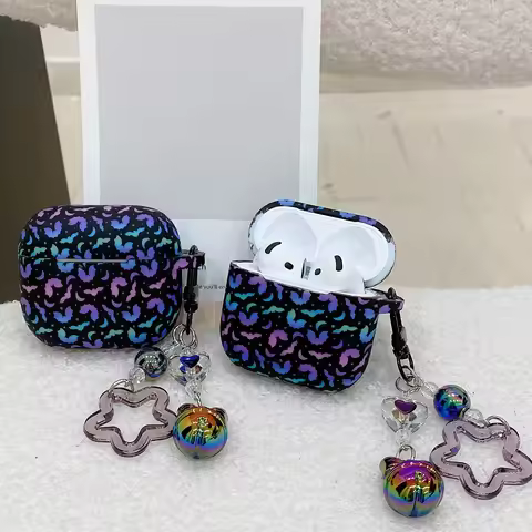 Colorful Moon Bat Earphone Case For AirPods 1 2 3 Pro 2 Pro2 AirPod 4 4ANC with Keyring Soft Bluetoo