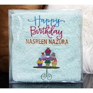 Tuala Mandi Sulam Hari Jadi Xclusive Dengan Nama (Embroidered Birthday Towel With Personalized Name)