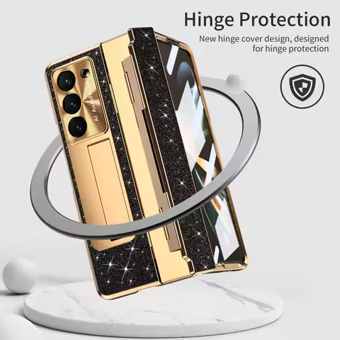 For Samsung Galaxy Z Fold 6 5 4 3 Case Luxury Electroplated Folding Bracket Hinge Protective Shockpr