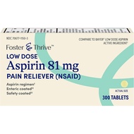 Foster & Thrive Aspirin Low Dose 81 mg, Enteric Coated Tablets, Doctor Recommended, Secondary Preven