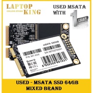 USED - 64GB mSATA INTERNAL SSD - SOLID STATE DRIVE HDD - LAPTOP AND PC - 1 YEAR WARRANTY