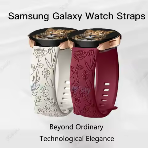 20mm 22mm Rose engrave Band for Samsung Galaxy Watch 7654 40mm 44mm Gear S3 Silicone Cute Strap Clas