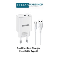 REDSKULL 12.5 Watt Dual Port Charger With Type C Cable Fast Charger Power Adapter