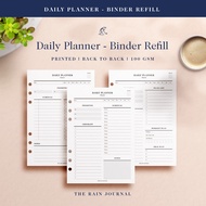 Daily Planner Ring Binder Refill - Daily Agenda, Daily Schedule, A5, A6, Daily To do list, Looseleaf