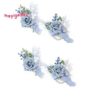4 PCS Dusty Blue Corsage and Boutonniere Set Corsage Decorative Accessories