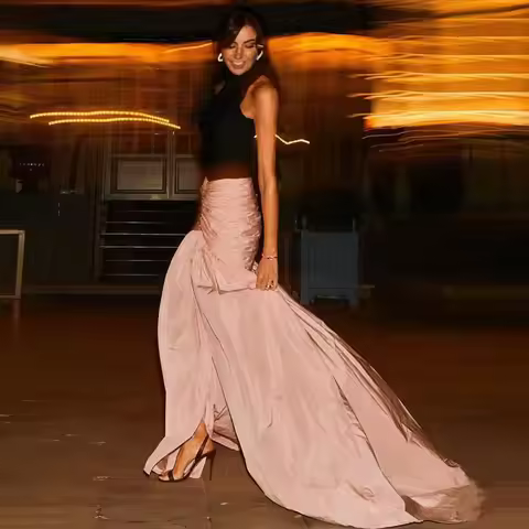 HOBBY Light Pink Folds Evening Skirt High Low Sweep Train Women Clothing Ever Pretty Mermaid Skirts 