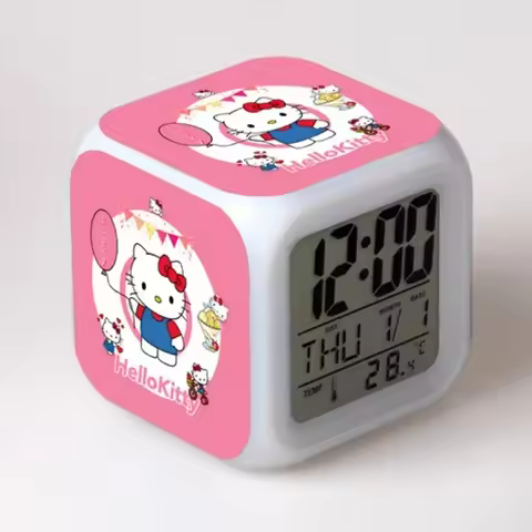 Sanrio Hello Kitty Cinnamoroll Anime Alarm Clock Creative Student 8x8x8cm LED Cube with Colorful Lig