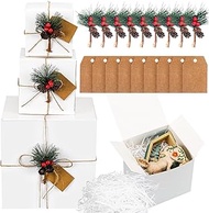 Cholemy 43 Pcs Christmas White Gift Boxes with Berry Pinecone Decoration Raffia Paper Grass Twines, Paper Boxes Xmas Gift Wrapping Boxes Different Sizes for Party Proposal Baby Shower Wedding Birthday