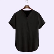 5.5 Sale Baju Koko Kurta Pria Dewasa Adam ZHAFAR Kerah V Lengan Pendek Polos Kain Katun Premium Nyam