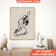 Tranh treo tường Woman Body Wall Line Art Black and Beige Line Art Nude Wall Art Female Line Art.