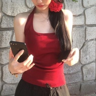 Baju Atasan Musim Panas Wanita dengan Bra Terbina dalam, Rompi Tanpa Tali, Leher Halter, GSCY