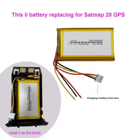 3.7V 5100mAh 18.87Wh 3-Wire JST 3Pin 2.54 Connector Rechargeable Li Polymer Battery 084068 Replace F