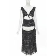 YOHJI YAMAMOTO black pixelated floral paisley cut out draped front midi dress S