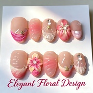 30 Pieces of Red Smudge 3d Three-dimensional Flower Almond Wearing Armor Handmade Pearl Blush French