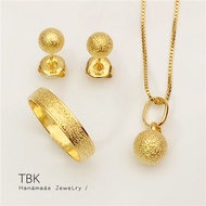 TBK 24K Bangkok Gold Necklace Earring Ring Jewelry Set 1438s