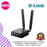 D-Link DWM-315 4G LTE Cat 6 Industrial Mobile VPN Router, 2 x Micro-SIM Slots + 1 Port WAN/LAN + 1 L