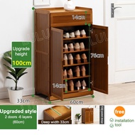 LACCOHUG Bamboo Multi-Layer Shoe Cabinet Brown 2/3/4 Doors Large Capacity Almari Kasut Bertutup Rak 