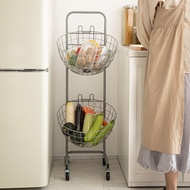 日本霜山 復古風移動式雙層置物收納籃架