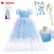 Frozen 2 Elsa Princess Cosplay Costume Baby Toddler Dress for Kids Girl Ball Gown Wig Crown Wand Accessories Kids Clothes 3-10 Years Fantasy Party Set