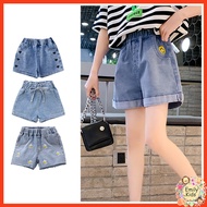 Ready Stock Denim Shorts for Kids Girls Casual Jeans with Pocket Elastic Waist Pants for Girls 3-10 