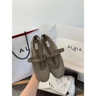 Alaia Aria 2026 SS Suede Goat Leather Flat Shoes with Crystal Embellishments