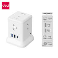 Deli ปลั๊กทาวเวอร์ ปลั๊กไฟคอนโด ปลั๊กพ่วงพร้อมไฟในตัว มีมอก. ช่องพอร์ต USB-A และ Type-C 1 Tower Sock