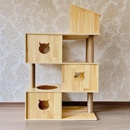 Cat Tree sturdy Wood Multi-Level Cat Tower Scratching Post Large Cat Condo Stable Play House for Ind