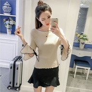 3886 - knit Top with 3 sleeves/4 knit blouse women korean style