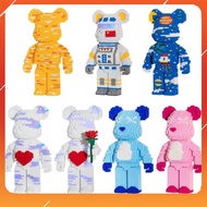 Lego Bearbrick 19cm Red And Blue Plaid With Hammer + Flip-Flop, Assembly Model, Puzzle Toy (Product With Box)