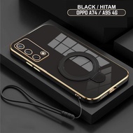 Soft Case Oppo A54 A74 A95 4G Luxury CaseRing Plating Holder Magnetic Free Mobile Phone Lanyard Stra