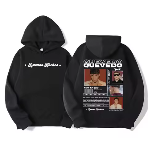 Rapper QUEVEDO Buenas Noches Tour Album Hoodie Men's Women Vintage Hip Hop Fashion Sweatshirt Casual
