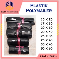 HITAM (100PCS) Black Polymailer Plastic / Plastic Packing / Olshop Plastic / Glue Seal Plastic 15X25