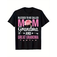 Extra Large Men s Cotton T Shirt Blessed to Be Called Mom Grandma Graphic Print Soft Breathable Blac