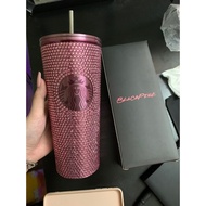 Blackpink x Starbucks Ly giữ nhiệt phiên bản đính đá màu goldrose sang chảnh Lebenang