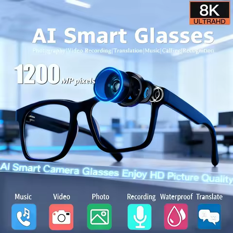 8K AI Smart Glasses Multifunctional Camera Bluetooth Call Voice Assistant Music Player Translate Pho