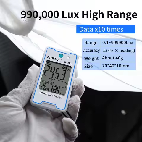 Snakol Mini Lux Meter Digital Illuminometer 999,900 Lux Light Meter Lux/FC Measure Tester Sensor Pho