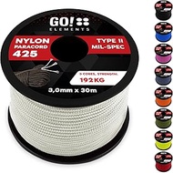 GO!elements 3mm Ripstop Nylon Paracord - Type II 425 Multi-Purpose Outdoor Survival Line Max Capacit