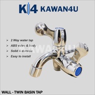 Twin Basin Tap Wall Mounted Bathroom 2 Way Water Tap Bib Tap Faucet Toilet Kepala Paip Air Sinki Kep