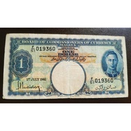 Offer M11 Banknote Malaya British King George VI 男王1941 F/51 019360 Condition VF Seperti di gambar