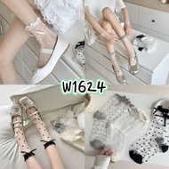 Korean And Japanese Socks See-Through Polka Dot Pattern Bow Edge (w1624) Cute