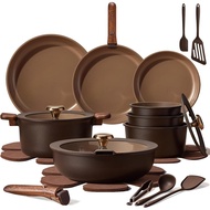 CAROTE 25pcs Ceramic Cookware Set, Pots and Pans Set with Detachable Handle