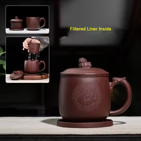 PINNY 430ML Dragon Seal Yixing Purple Clay Mugs Hand Made Liner Zisha Teacups Traditional Chinese Dr