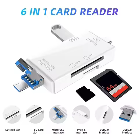 6 in 1 USB 3.0 Type C OTG Card Reader SD TF Micro USB Adapter 5Gbps High Speed Data Transfer for Pho