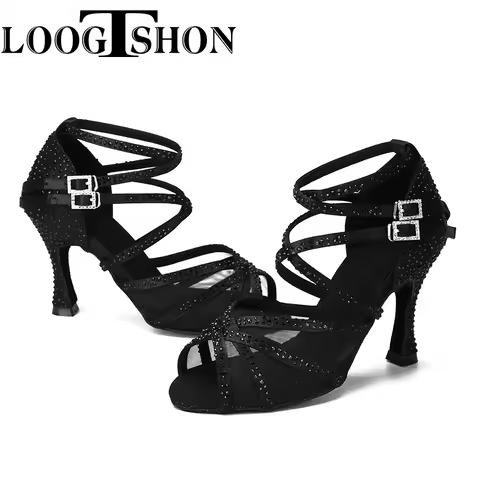 Black Women's Latin Dance Shoes 5.5cm Heels Sports Dance Footwear Comfortable Latin Dance Shoes for 