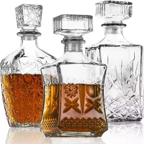 Liquor Decanters Whiskey Decanter Glass Alcohol Bottle for Tequila, Brandy and Vodka Unique Liquor B