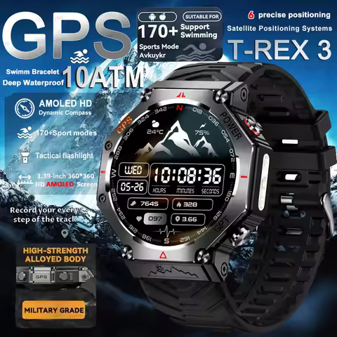 2025 New T-Rex 3 Ultra GPS Smart Watch Men 10ATM IP68 Waterproof Built-in Dual-band GNSS Compass Mil
